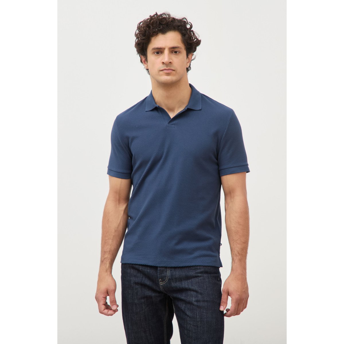 Polo manches coude bleu foncé, BONOBO