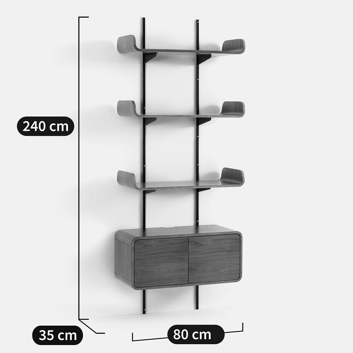 Etagère murale, plaqué noyer, 3 tablettes, 1 caisson, CELMA noyer/noir, LA REDOUTE INTERIEURS