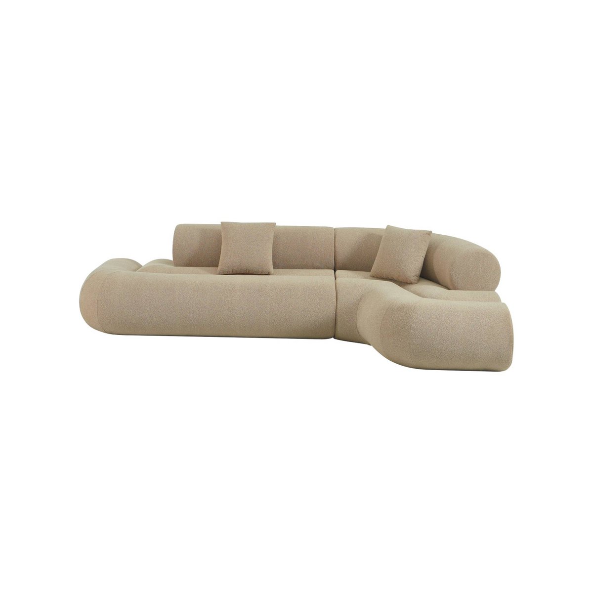 Canapé d'angle droit organique 3 places bouclette texturée ICONIK blanc, SWEEEK