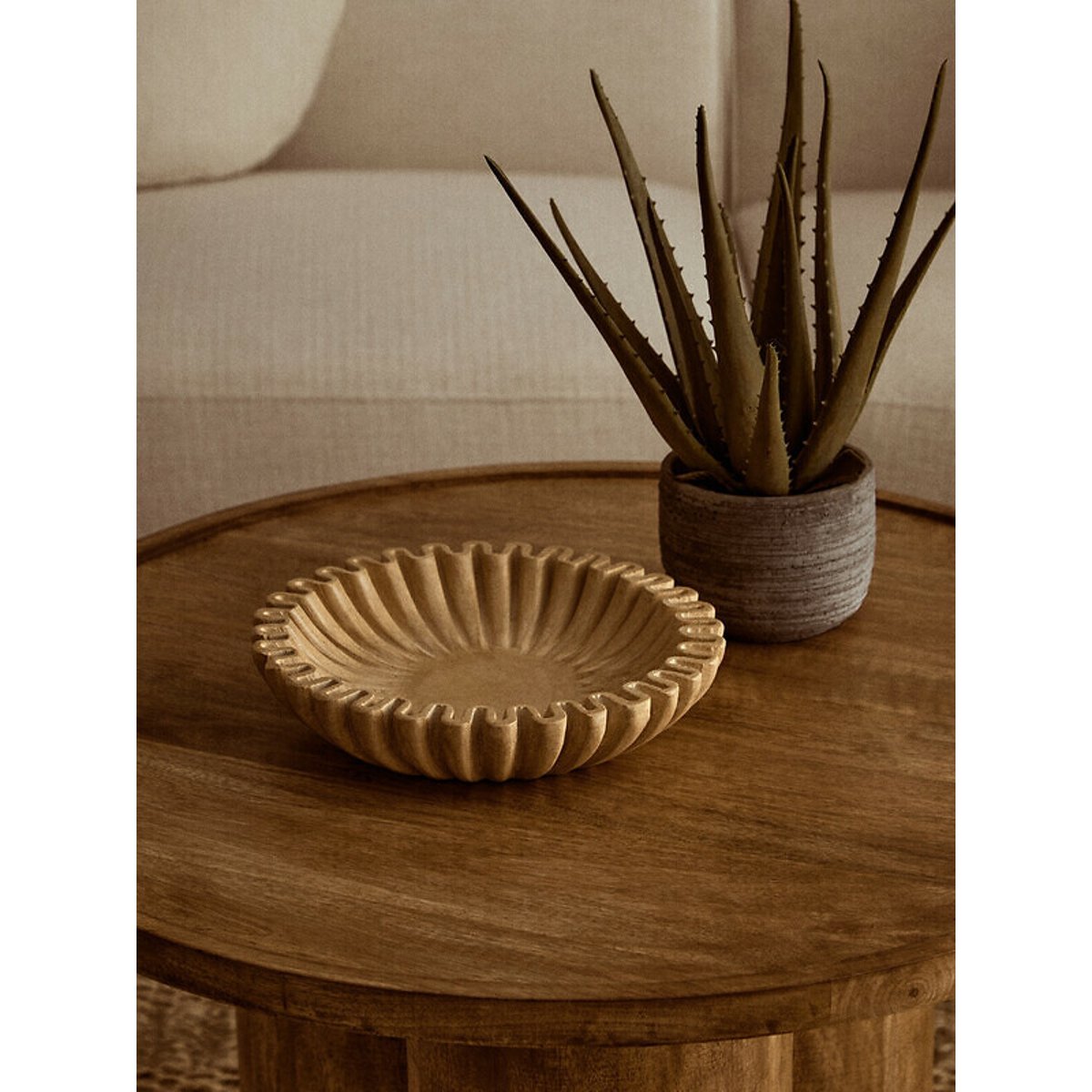 Small Decorative Fluted Marble Bowl in Ochre yellow, FIFTY FIVE SOUTH