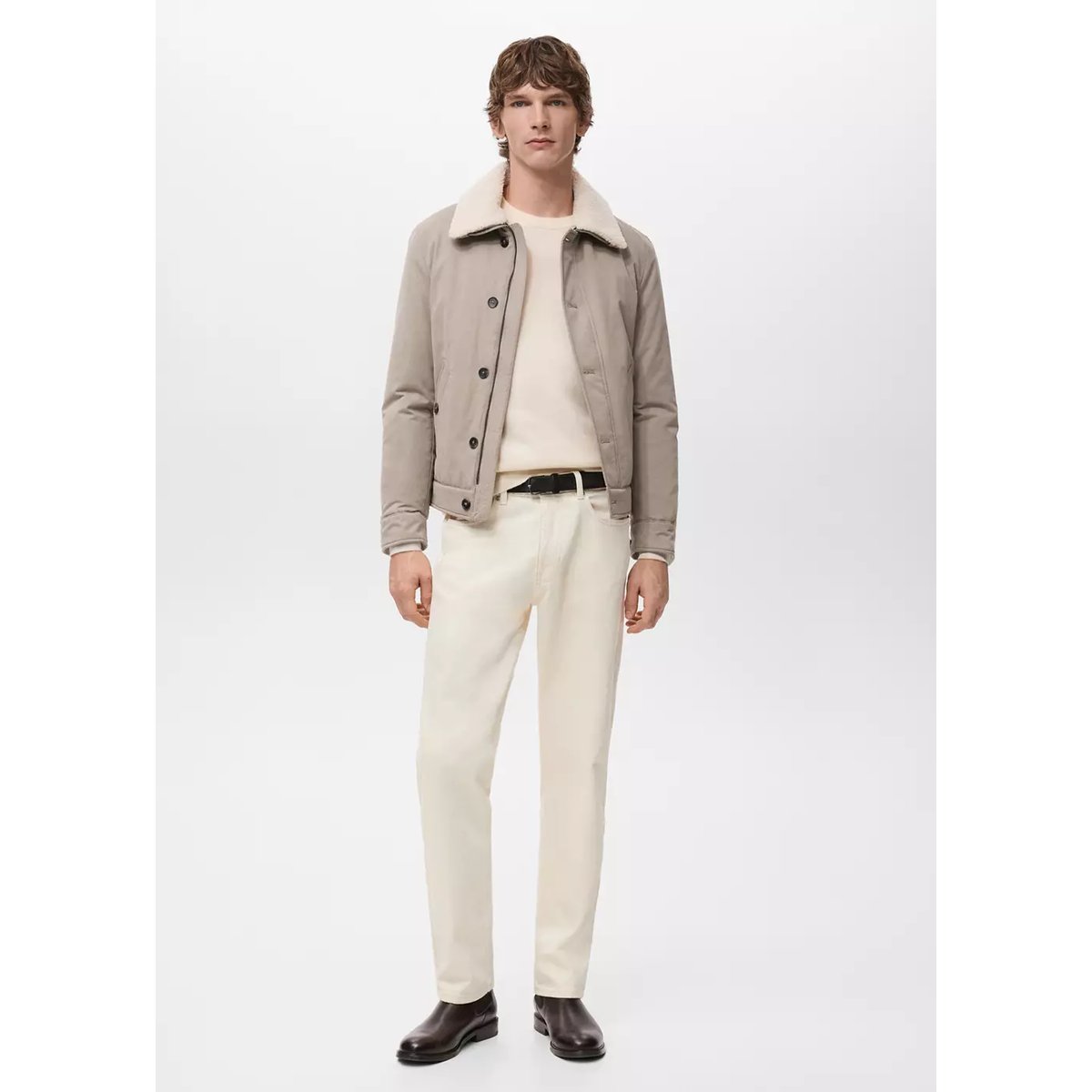 Veste matelassée à col moutonné sable, MANGO MAN
