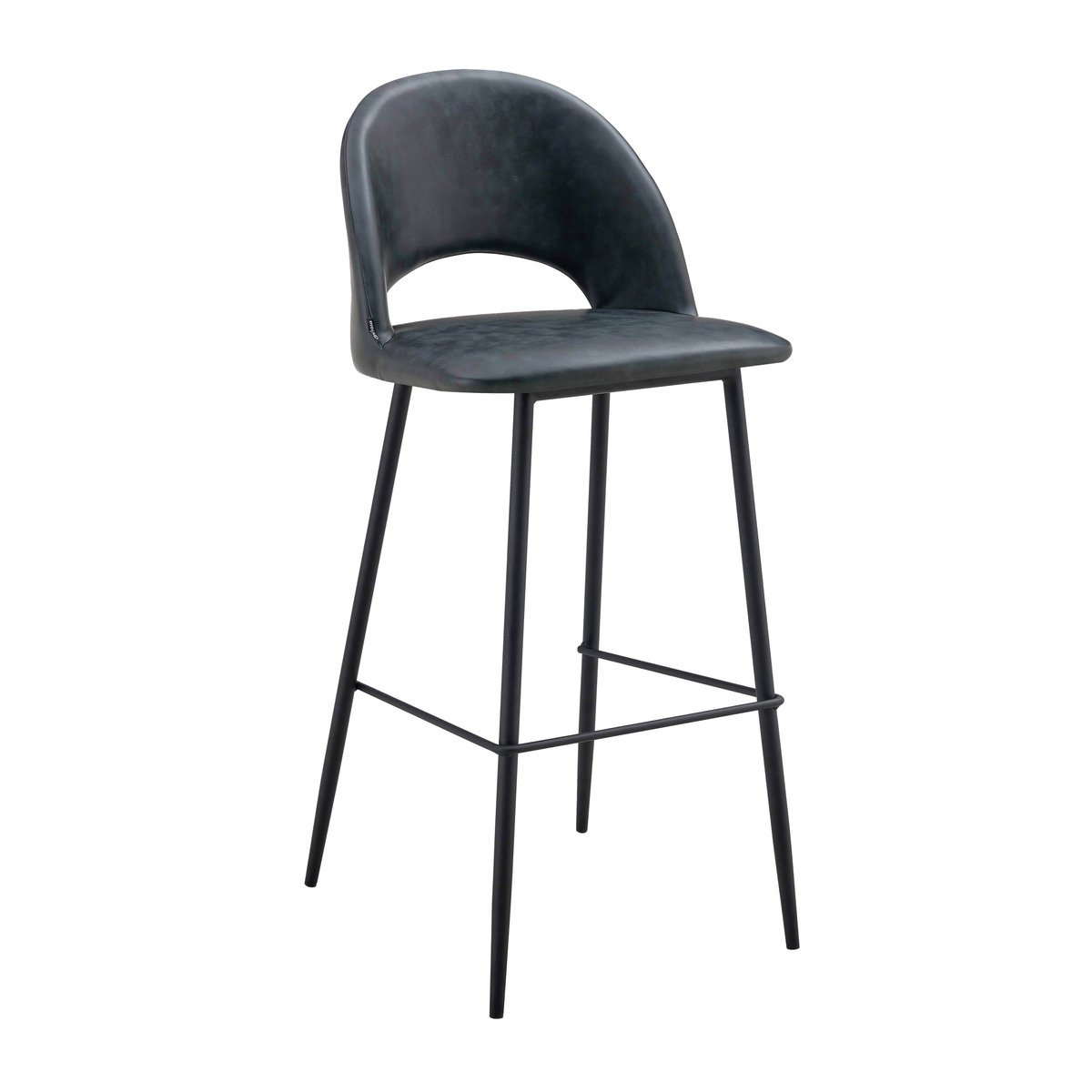 Lot de 2 chaises hautes en acier et cuir synthétique, LOU noir, OVIALA