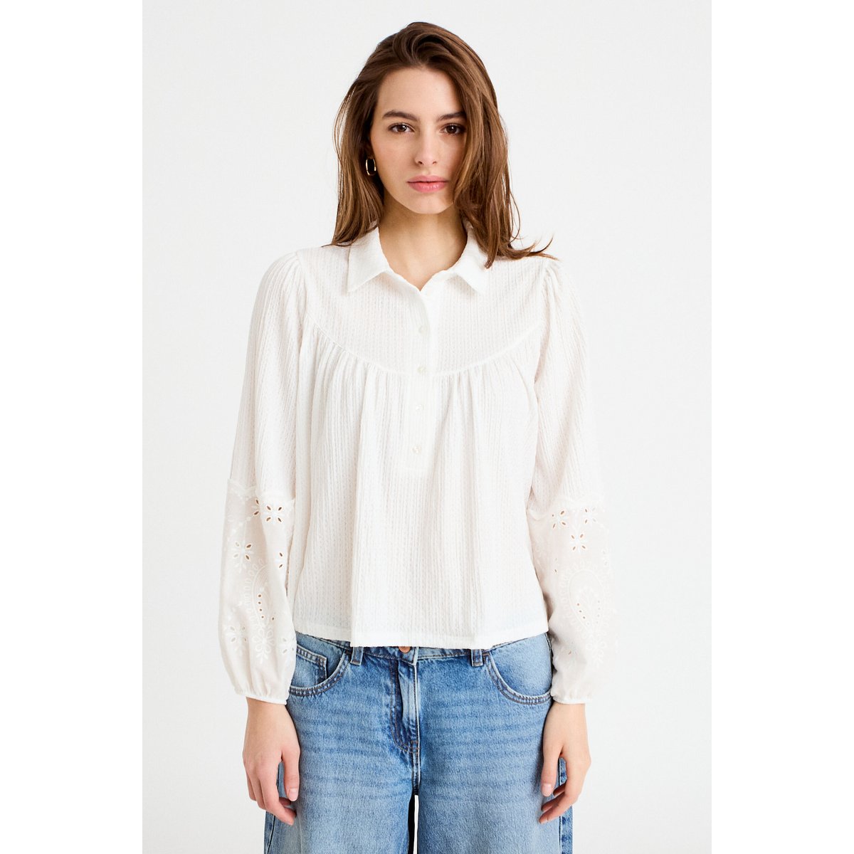 Blouse manches longues broderie ecru, CACHE CACHE
