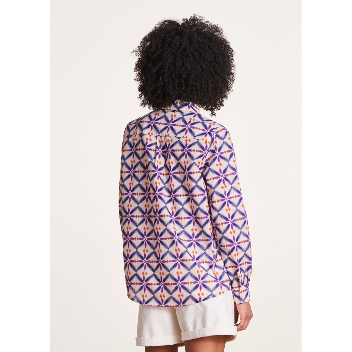 Chemise en voile de coton imprimé violet, LA FEE MARABOUTEE
