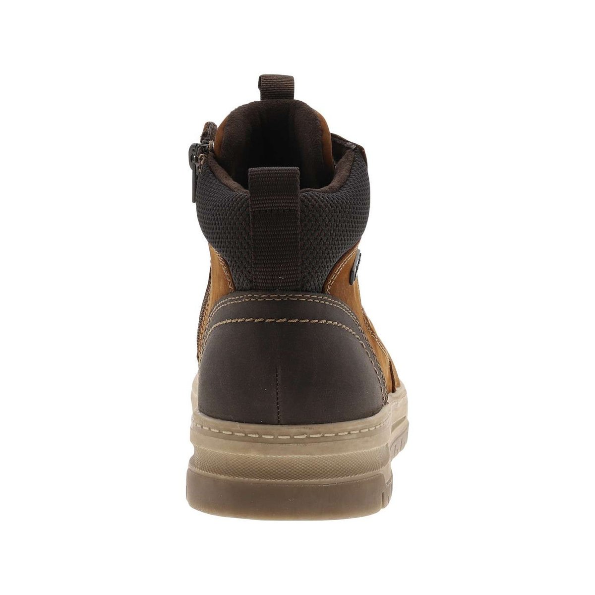 Baskets en cuir noisette à talon plat avec un zip et des lacets ronds noisette, RIEKER