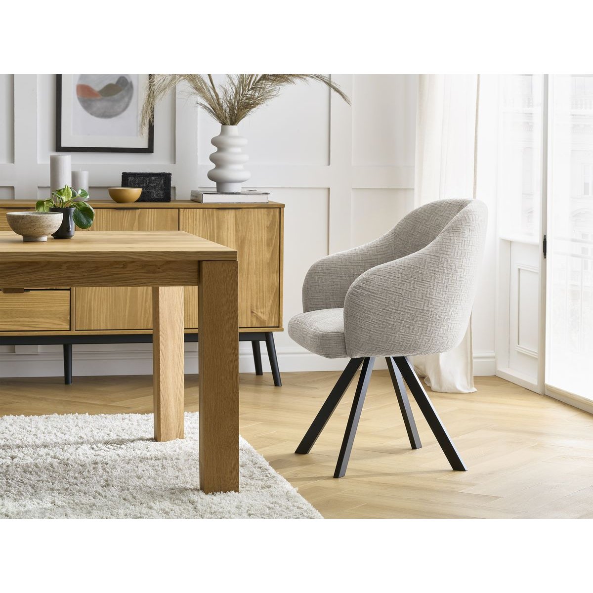 Lot de 2 chaises tissu texturé, SOPHIE beige, BOBOCHIC