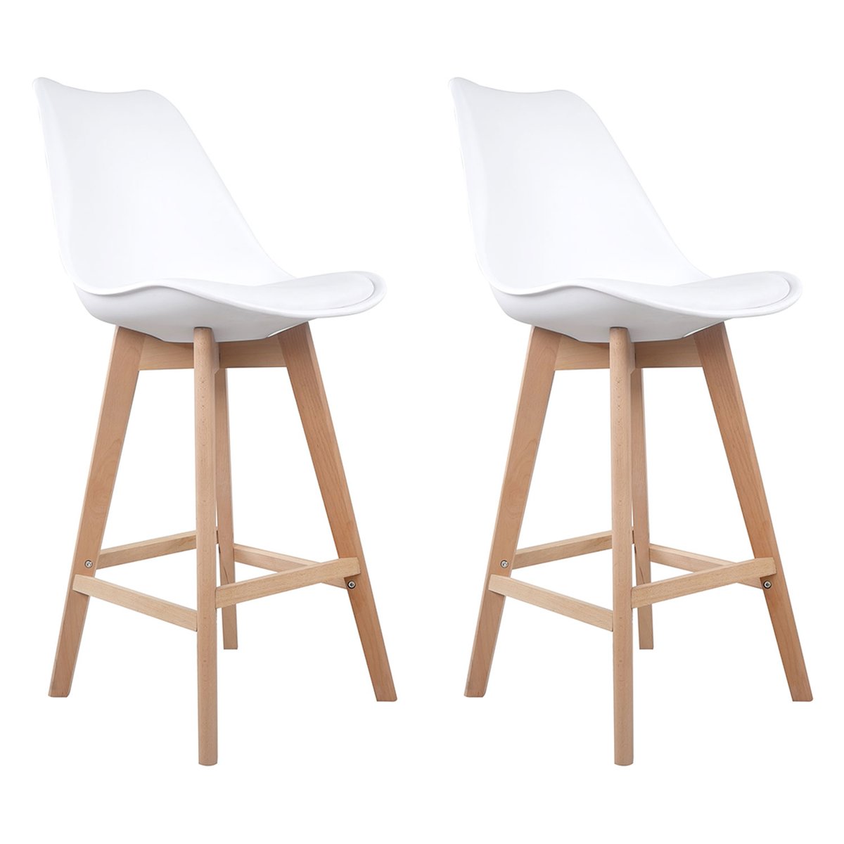 Lot de 2 tabourets scandinaves, SVEN blanc, naturel, HAPPY GARDEN