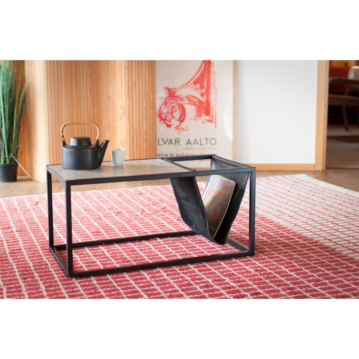Table porte-revue en pierre et fer IBIZA noir, PRODUIT INTERIEUR BRUT