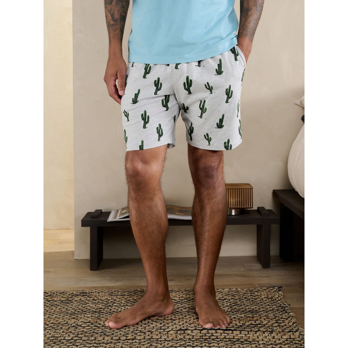 Pyjama à manches courtes en tissu terry bleu/gris, NEXT