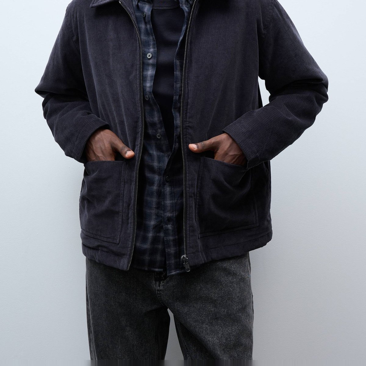 Veste col chemise en velours noir, MONOPRIX
