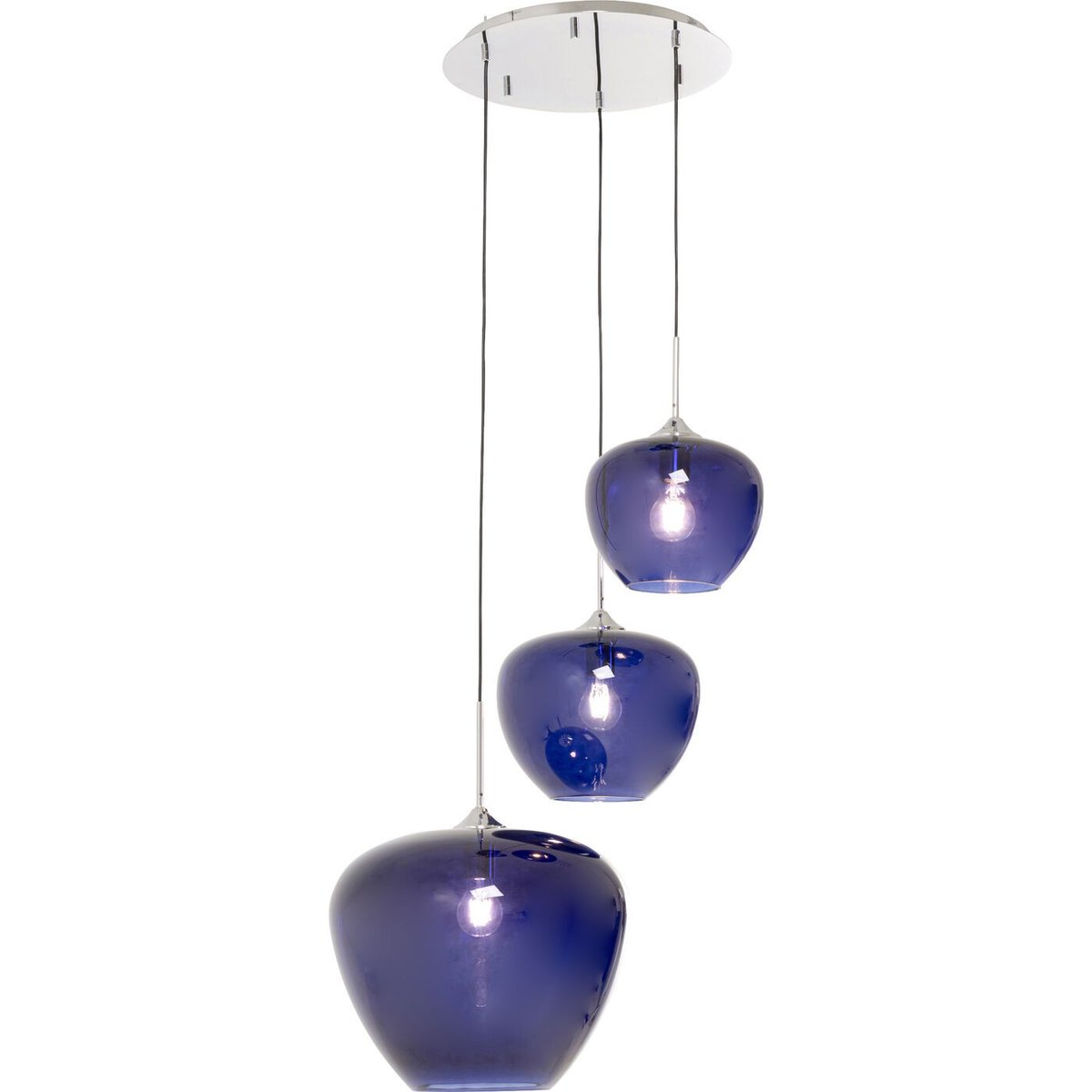 Suspension en verre et acier 3 abat-jours, SPHERE bleu, KARE DESIGN