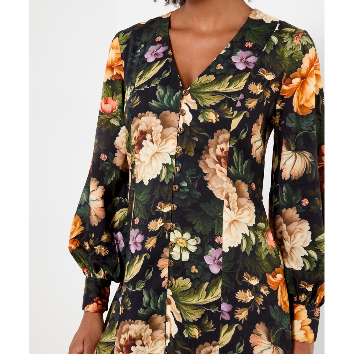 Robe Longue Boutonnée Fleurs Spectaculaires noir, JOE BROWNS