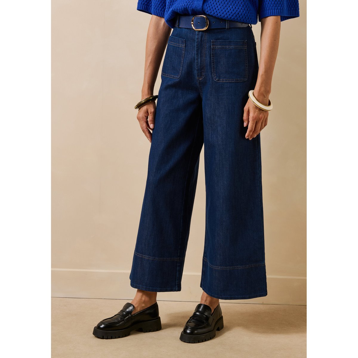 Pantalon cropped large en denim souple brut, LA FEE MARABOUTEE