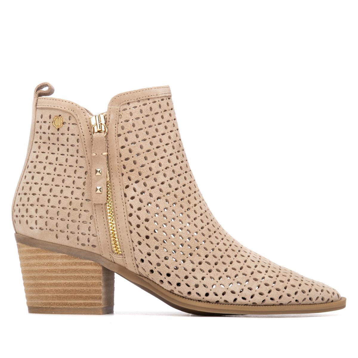 Bottine Cow-boy Talon Décontractée Fermeture éclair beige, CARMELA