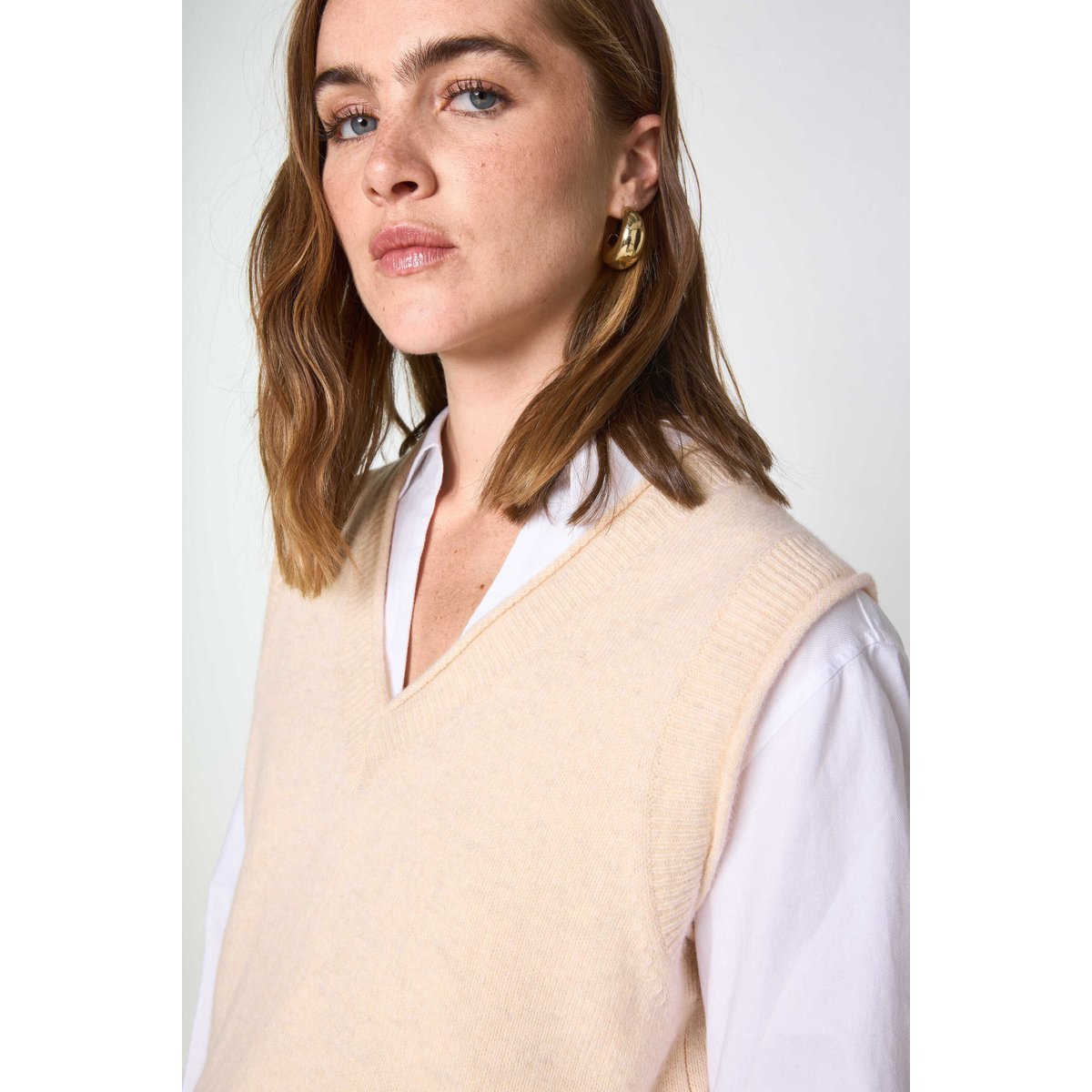Pull sans manches BASILE en 100% laine beige, Maison 123