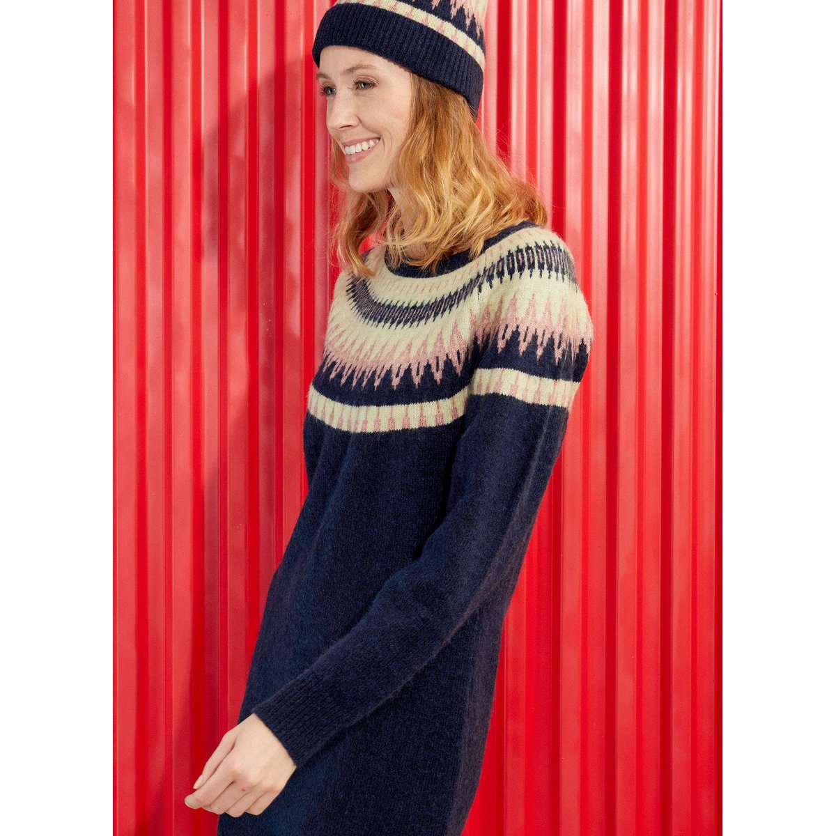 Robe pull jacquard à motif LATA bleu nuit vili, LA FIANCÉE