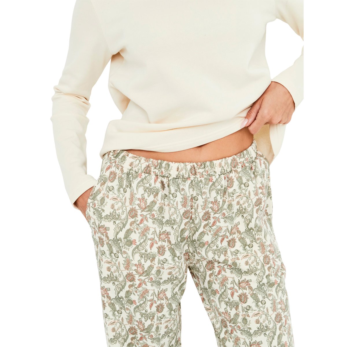 Pyjama pantalon top manches longues Cotton Layer ivoire, SELMARK