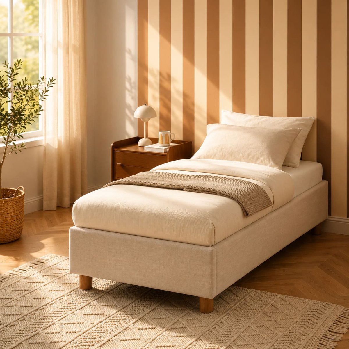 Lit coffre avec sommier relevable KORALL beige, SORELH