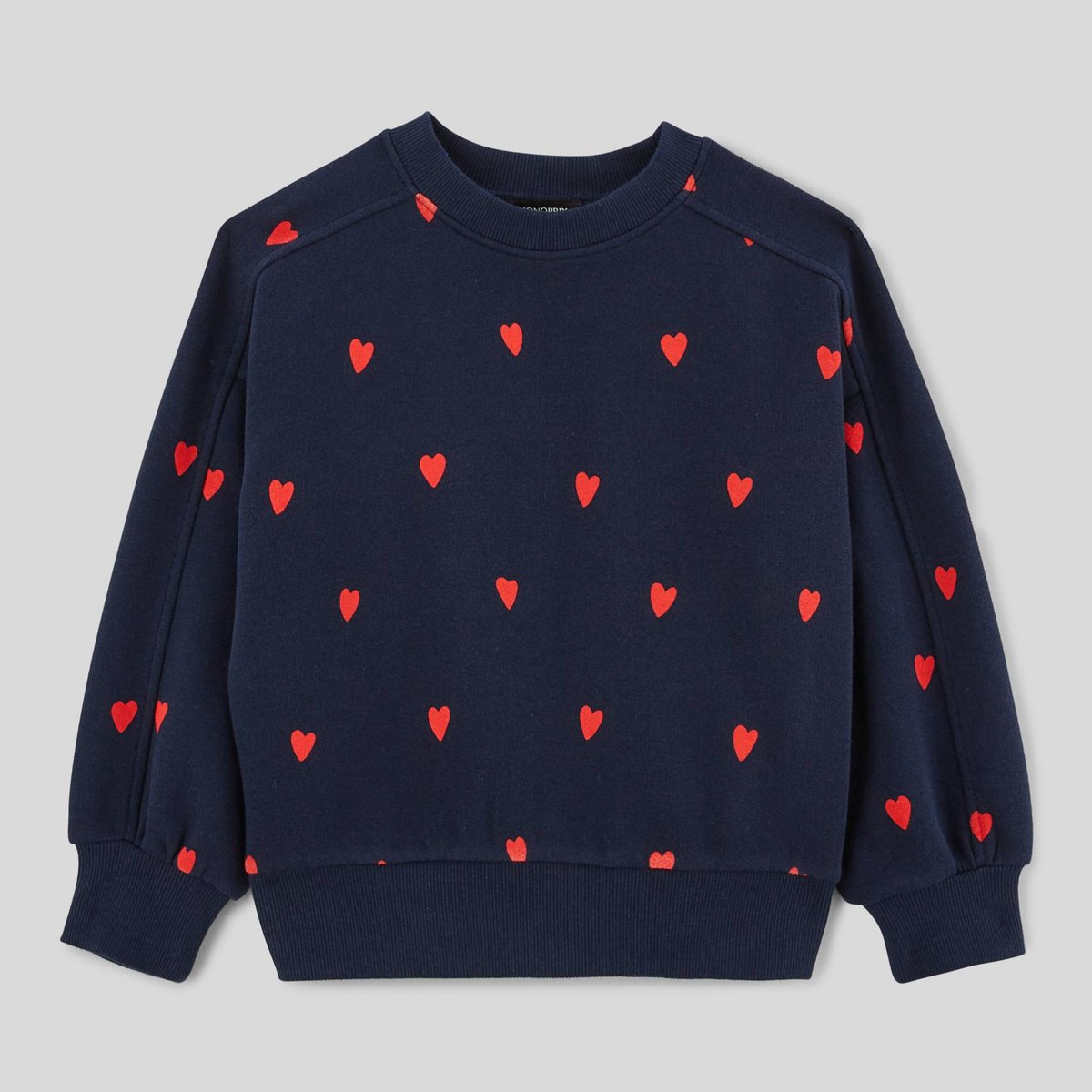 Sweat imprimé coeurs contenant du coton BIO marine, MONOPRIX