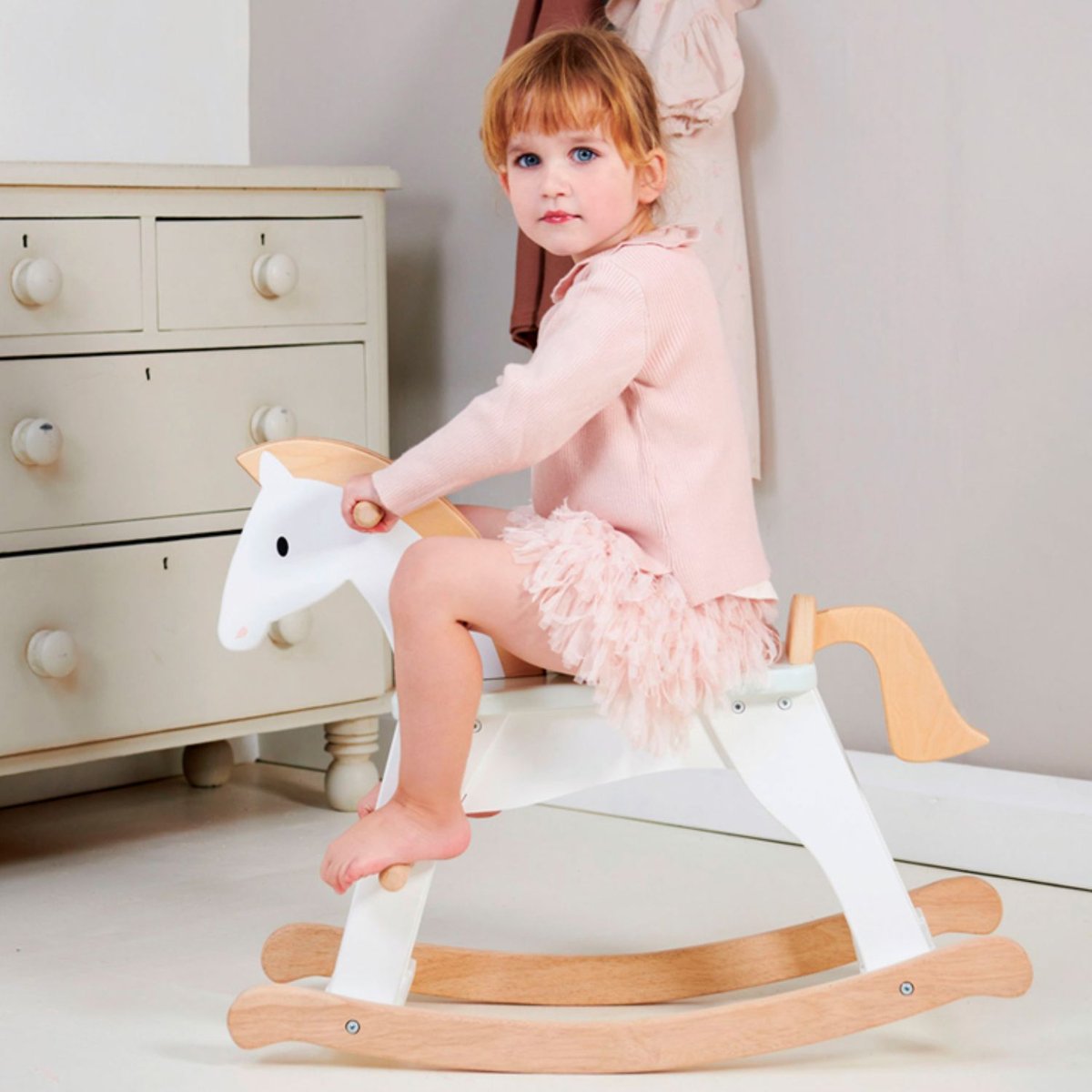 Cheval à bascule blanc, beige, TENDER LEAF TOYS