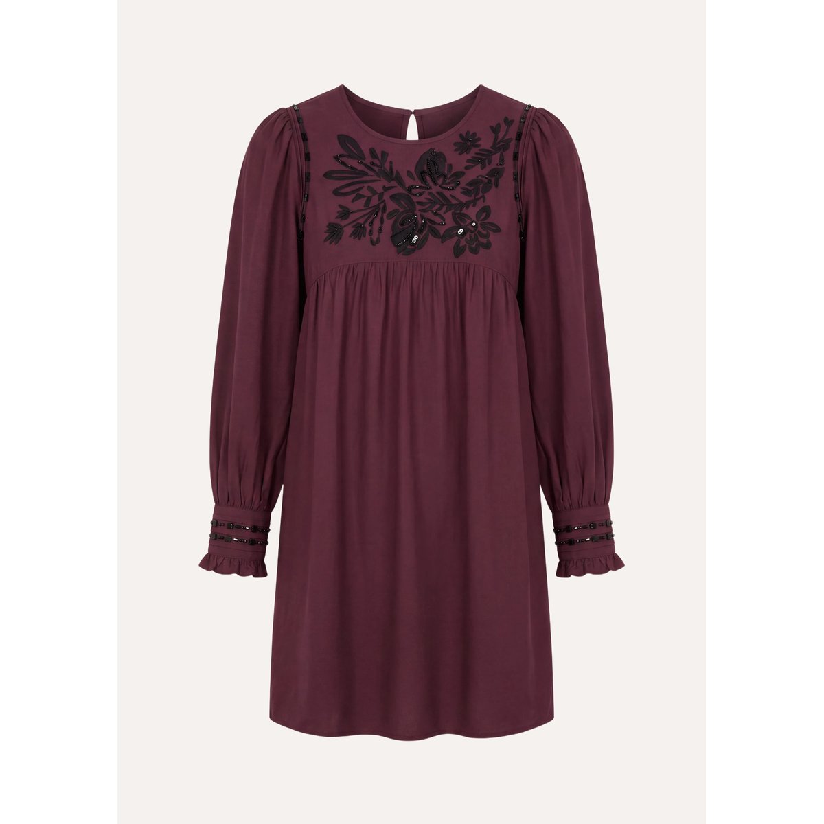 Robe courte manches longues col rond bordeaux / noir, LA FEE MARABOUTEE