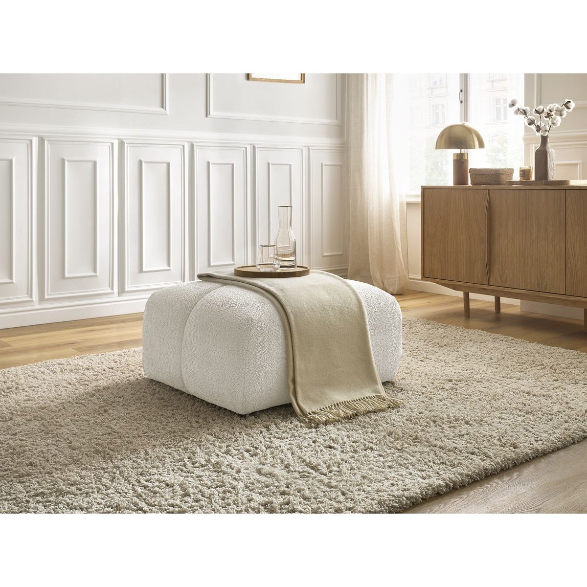 Pouf tissu texturé, CRISTINA blanc, BOBOCHIC