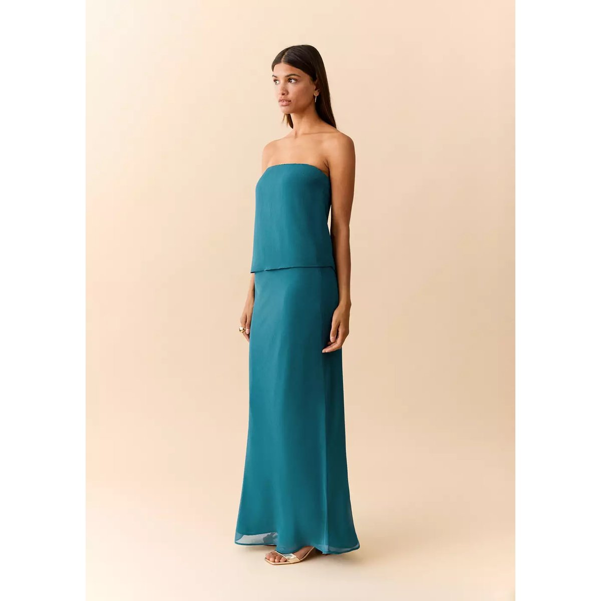 Jupe longue texturée bleu pétrole, MANGO TEEN