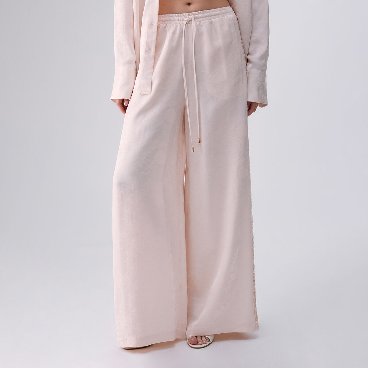 Pantalon en Jacquard avec Dentelle Valencienne crème, LIU JO