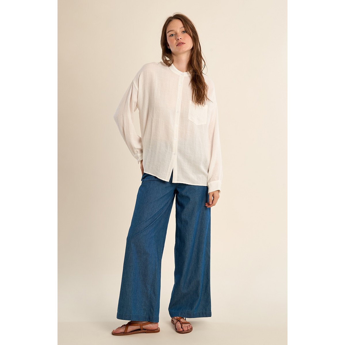 Chemise col mao, ouverte dans le dos blanc, MOLLY BRACKEN