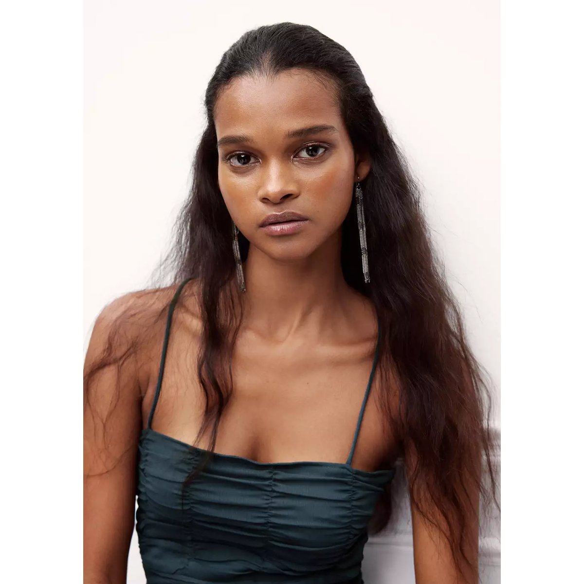 Robe à bretelles à panneau froncé gris anthracite, MANGO TEEN