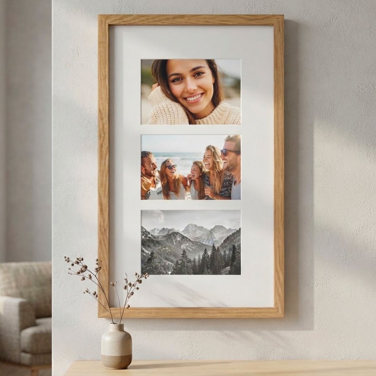 Cadre photo pêle-mêle mural bois 26x42cm bois, WADIGA