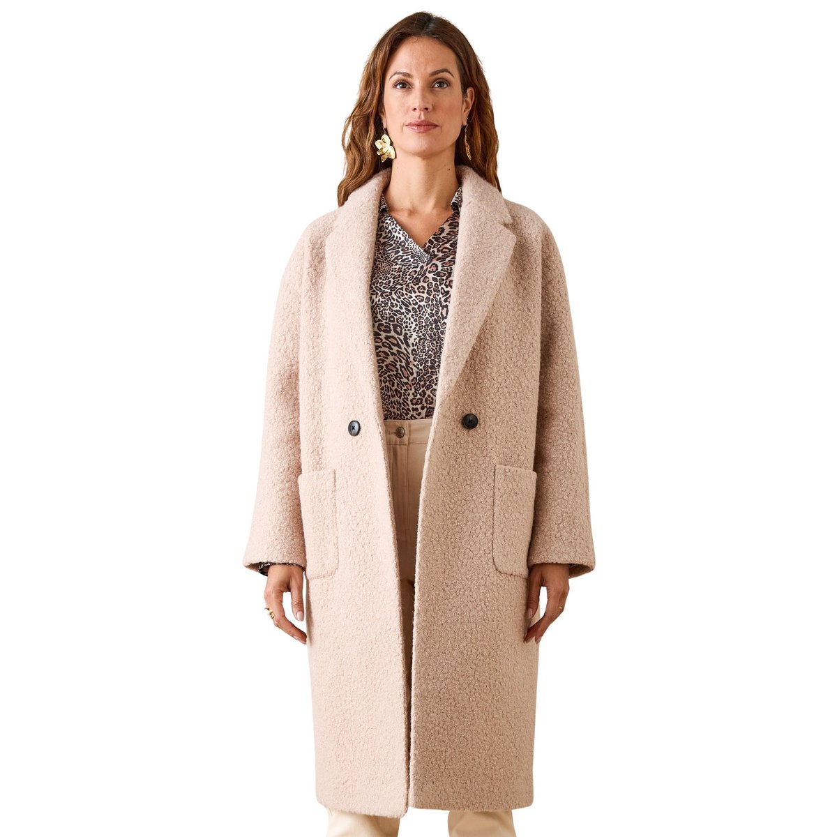 Manteau croisé tissu bouclette beige, DAXON