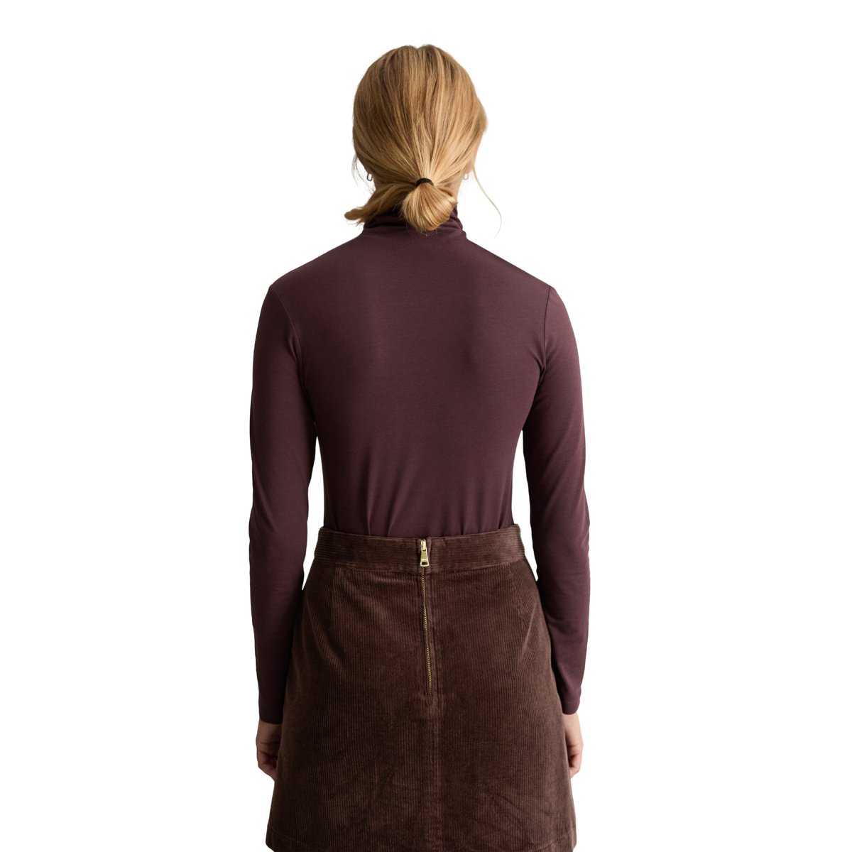 Turtleneck manches longues slim en single jersey élastique marron, MARC O’POLO DENIM