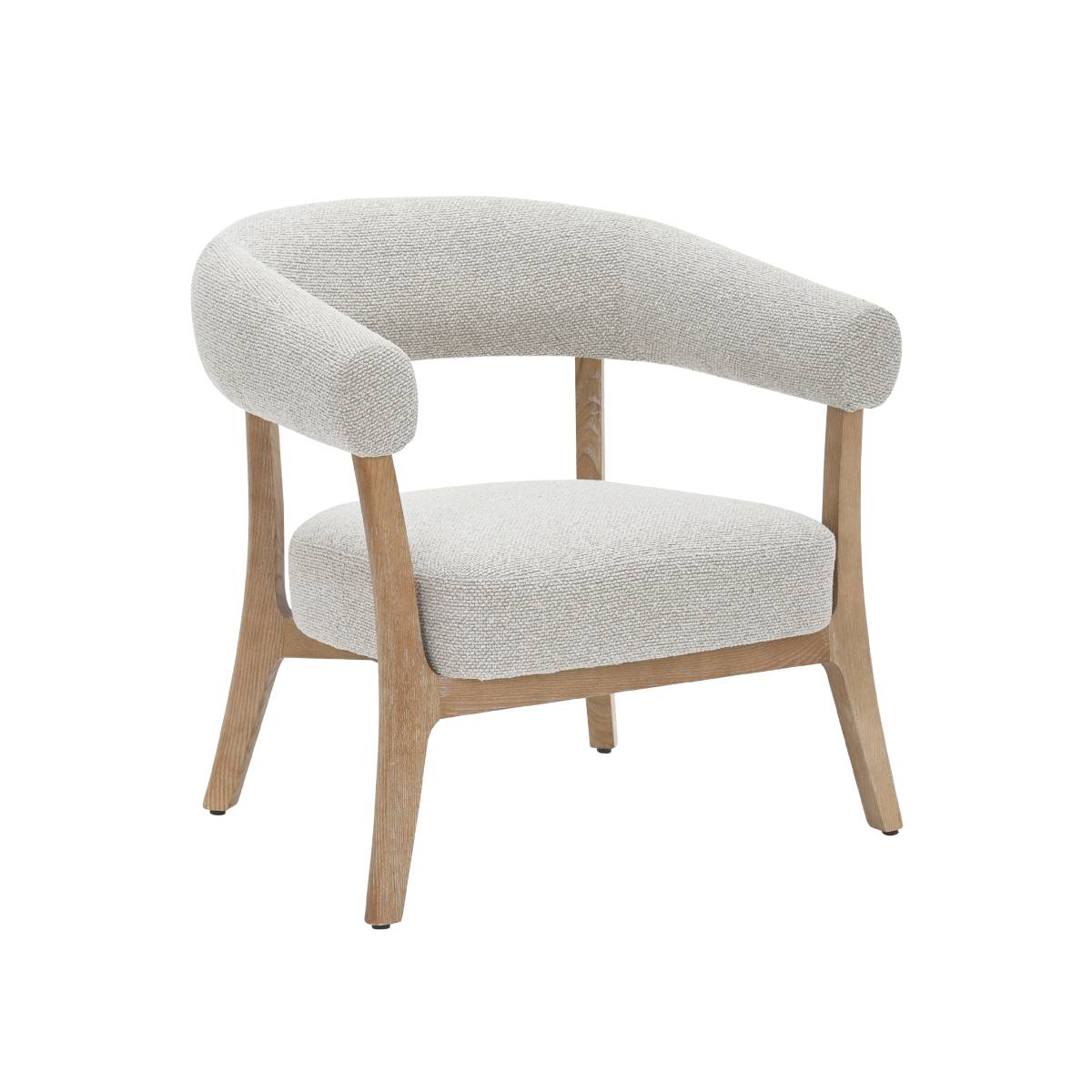 Fauteuil en tissu et bois massif FREYA blanc, MADE IN MEUBLES 