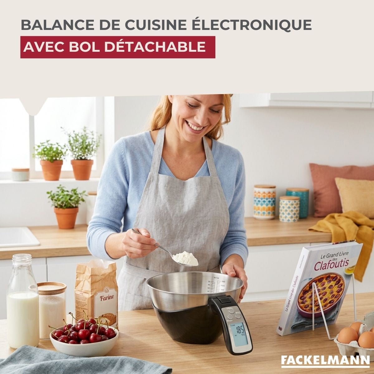 Balance de cuisine avec bol inox détachable noir,inox, FACKELMANN