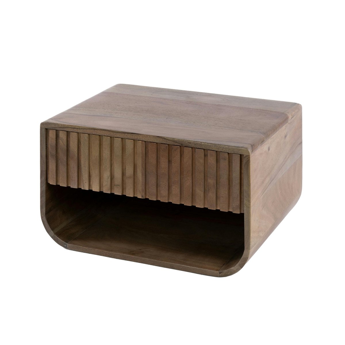 Table de nuit murale bois brun rainuré 1 tiroir NAKO marron, PIER IMPORT