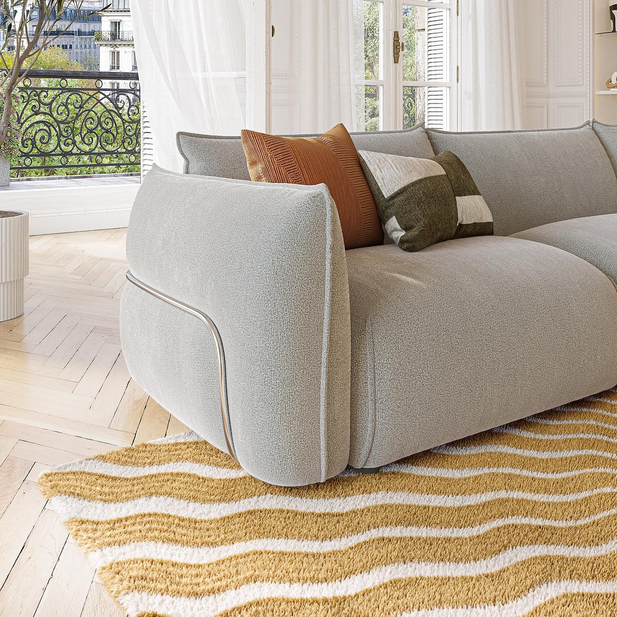 Canapé d'angle droit en tissu CELESTE gris clair, HABITAT