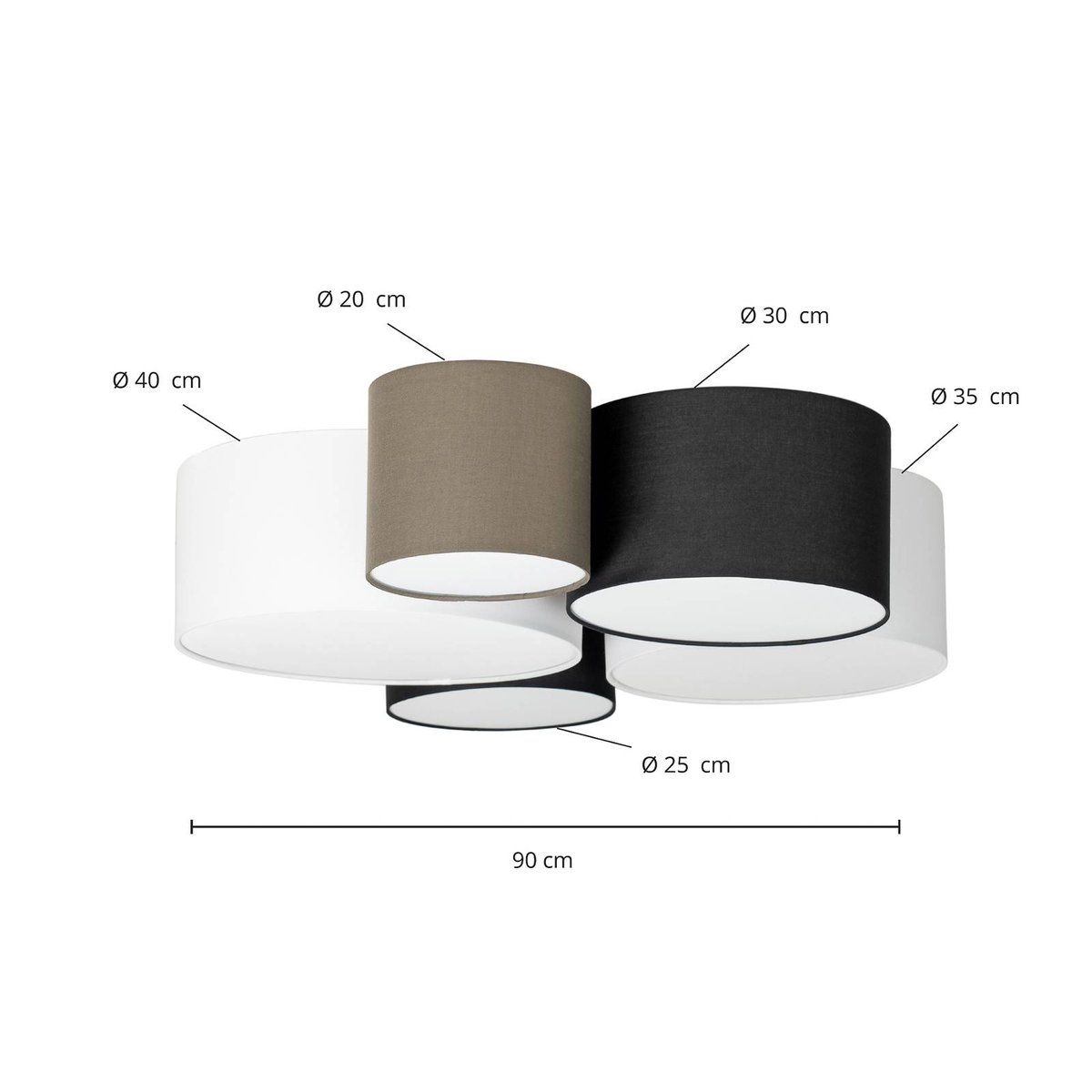 Plafonnier en textile scandinave, Lettie gris, noir, blanc, LINDBY