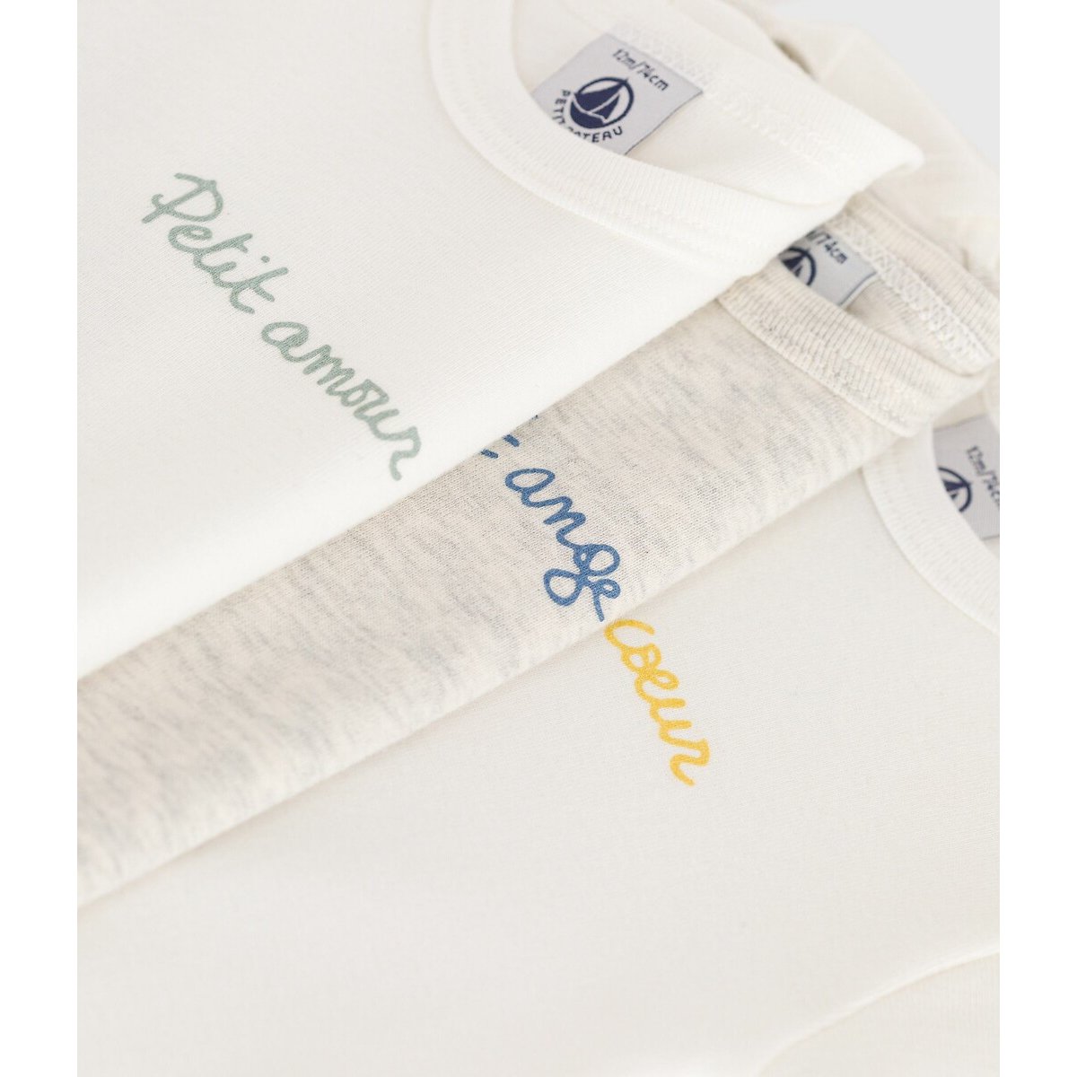 3er-Pack Kurzarmbodys weiss / beige, PETIT BATEAU
