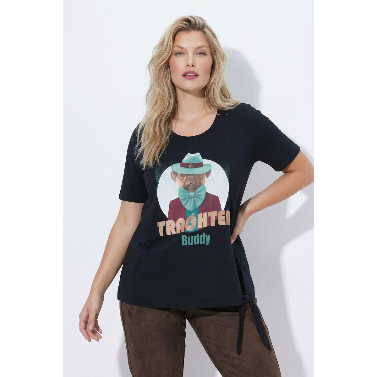 T-shirt, carlin, coupe classique, col V noir, ULLA POPKEN