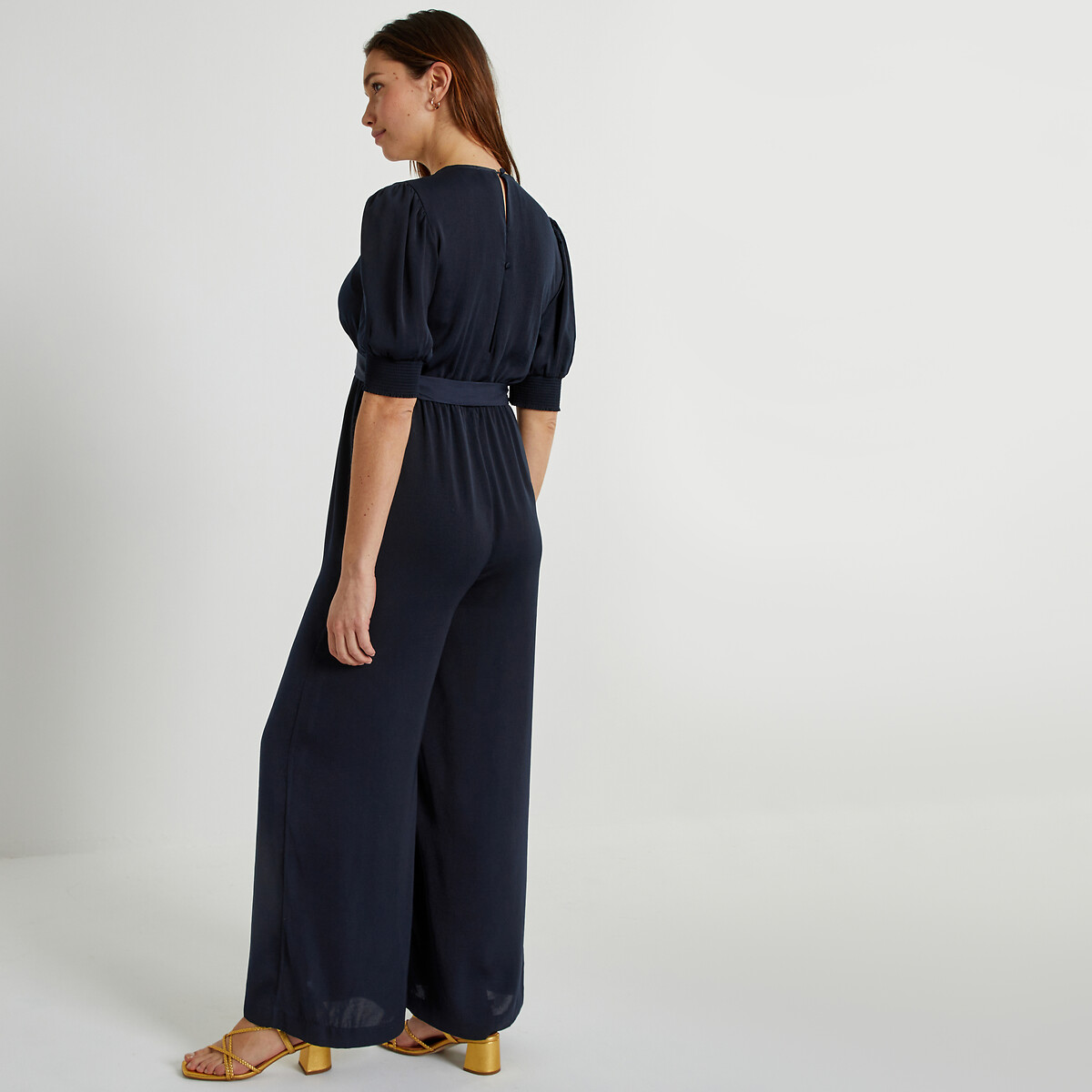 Recycled Satin Maternity Jumpsuit, Length 28" navy blue, LA REDOUTE COLLECTIONS