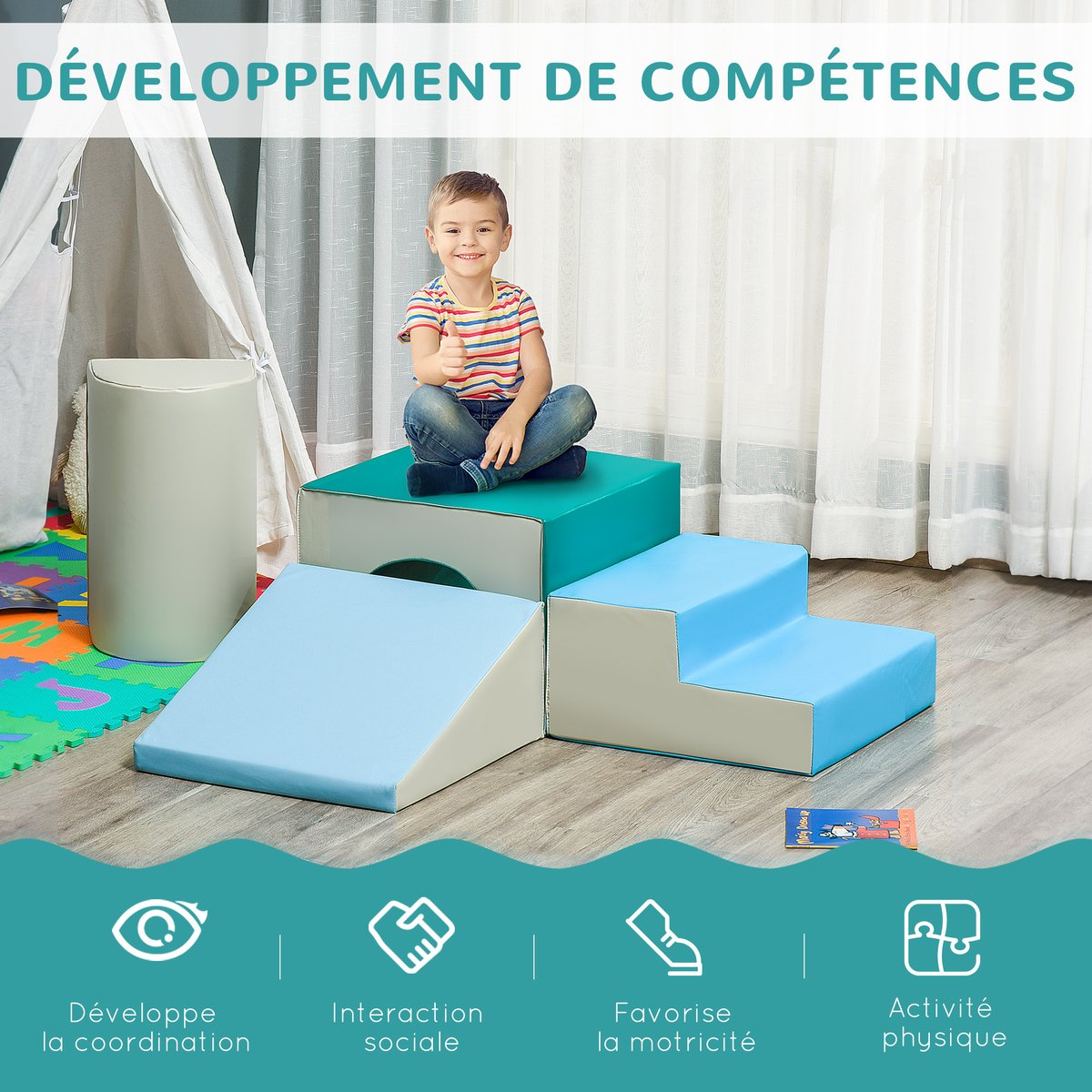 Ensemble de jeux mous pour enfants EPE Vert, multicolore, HOMCOM