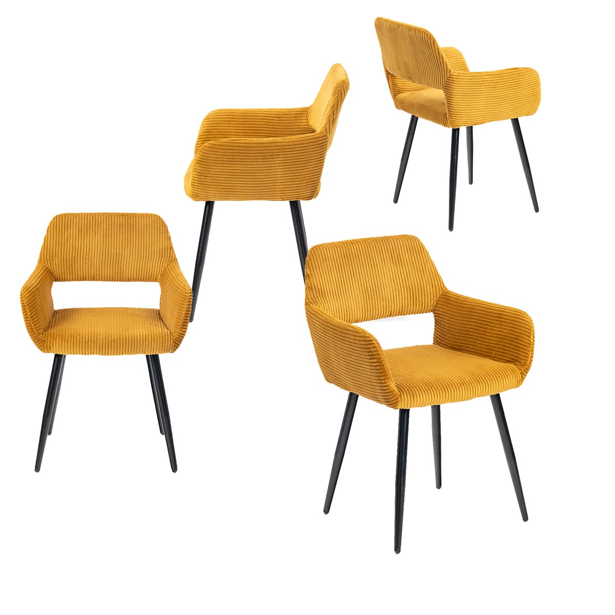 Lot de 4 chaises de salle à manger velours côtelé scandinave, CROMWELL jaune, MEUBLES COSY
