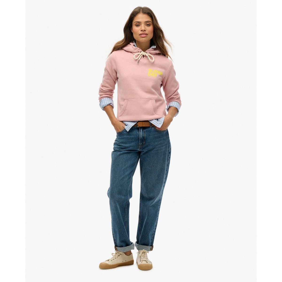 Sweat à capuche fluo rose pâle, SUPERDRY