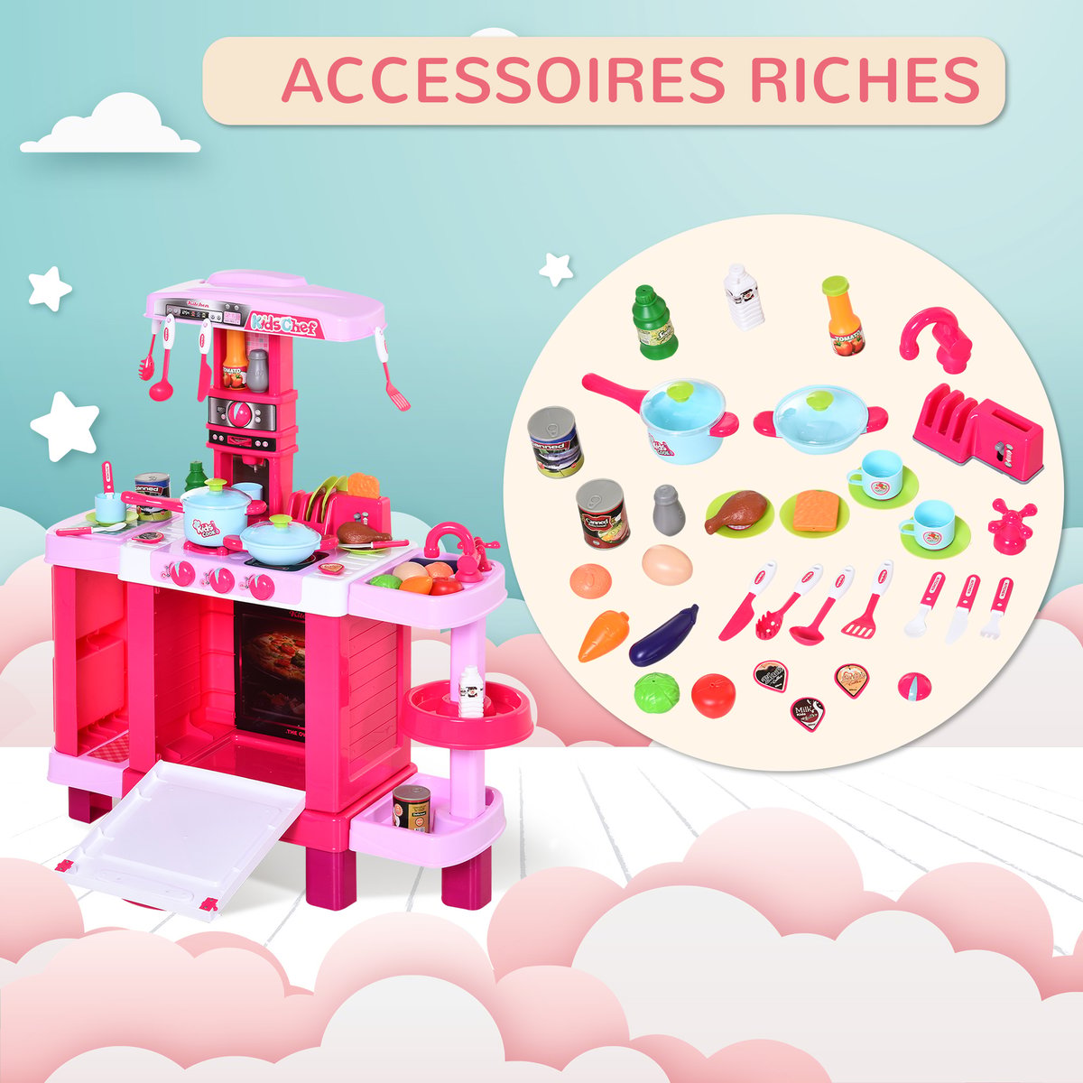 Ensemble de cuisine pour enfants Plastique rose, HOMCOM