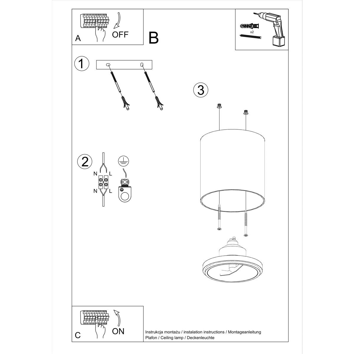 Plafonnier Aluminium Blanc GU10/ES111 1 Tiube blanc, EDEN