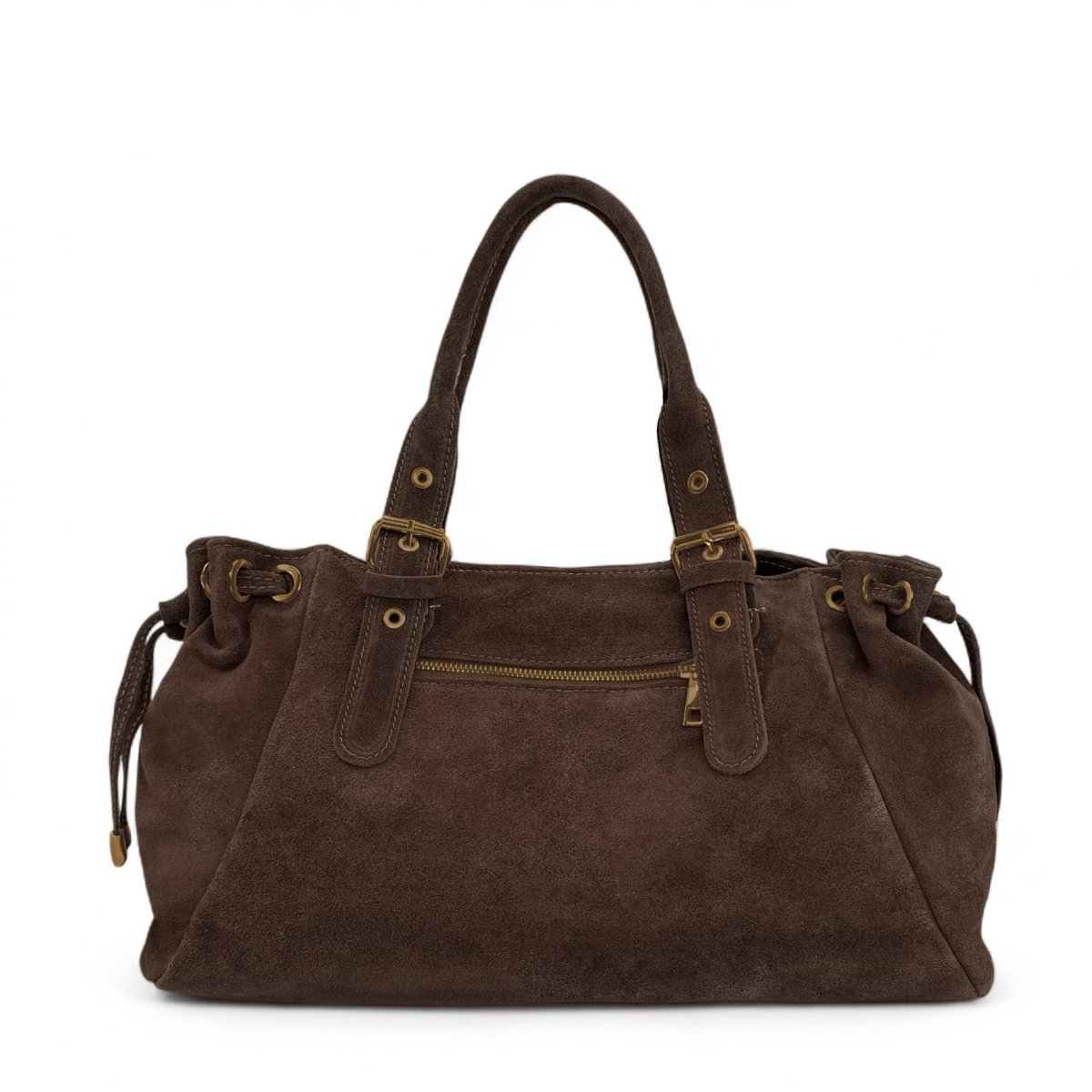 Sac bowling en croûte de cuir PRINCESSE SUEDE XL BRASS chocolat, OH MY BAG
