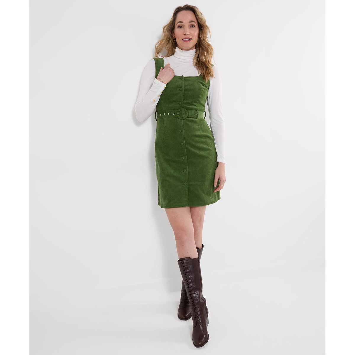 Robe Chasuble en Velours Côtelé Arabella vert, JOE BROWNS