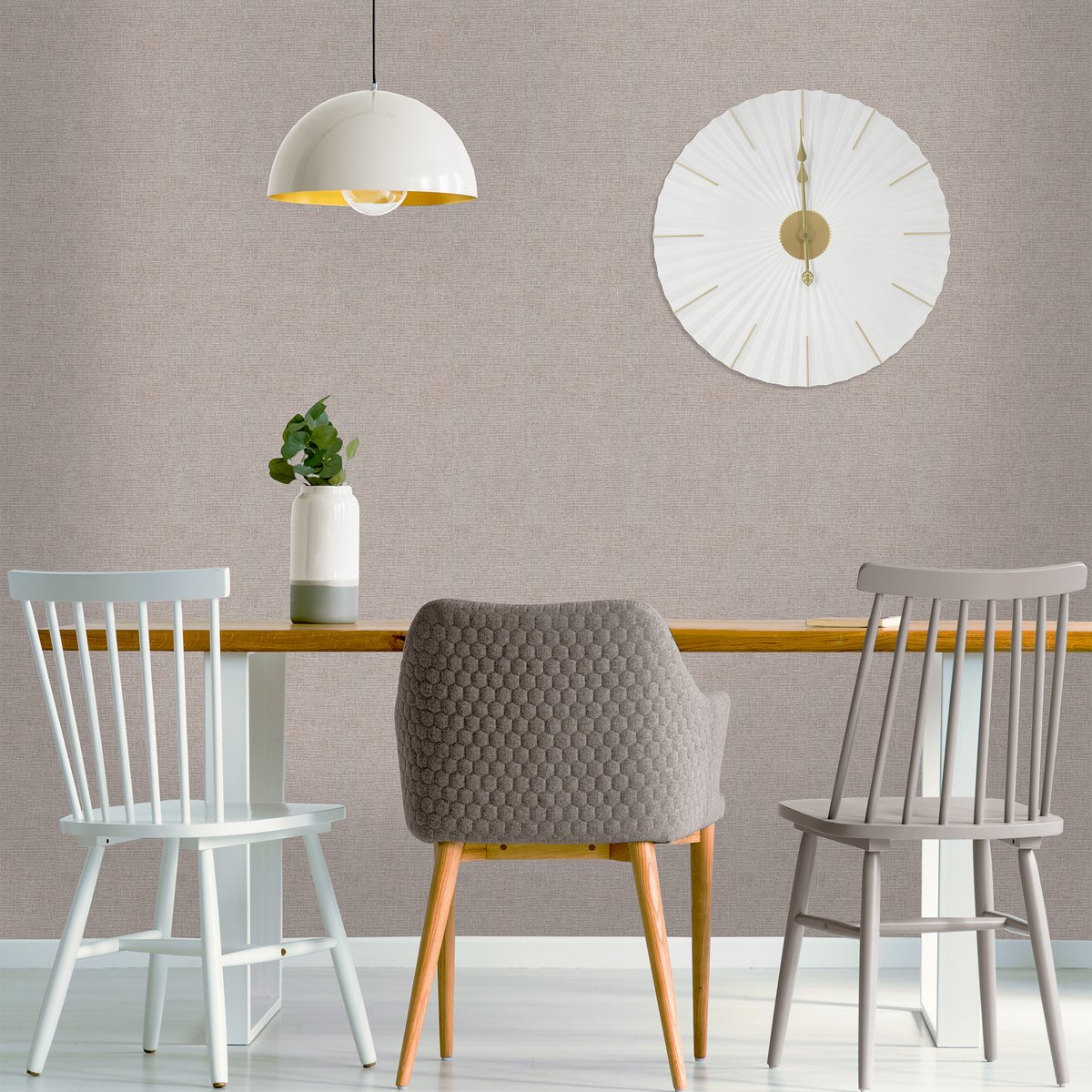 Horloge murale ronde en métal clair Origami blanc, doré, ART FOR THE HOME