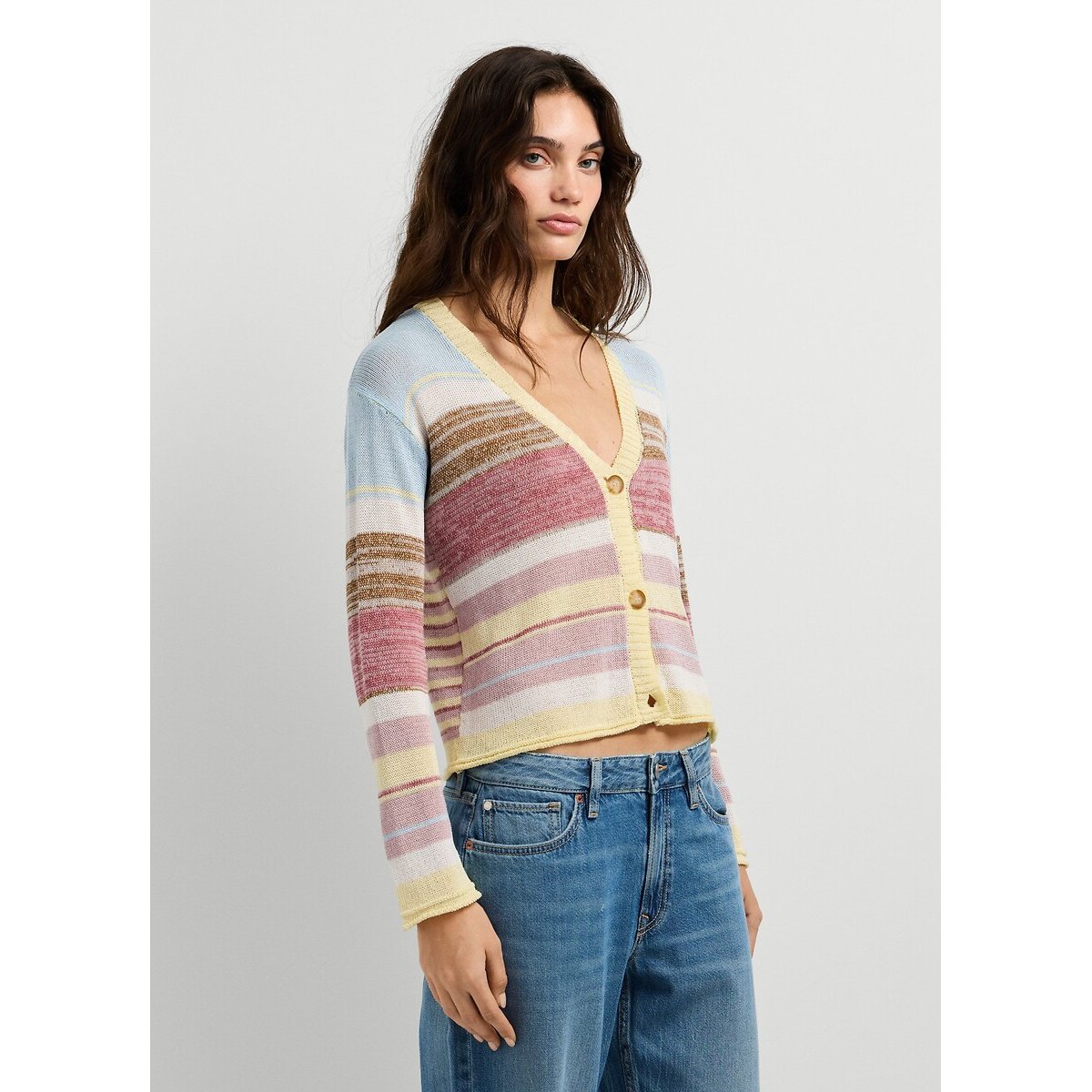 Striped V-neck cardigan ecru , PEPE JEANS